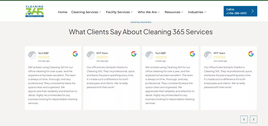 Cleaning 365 Services ratings and reviews. 